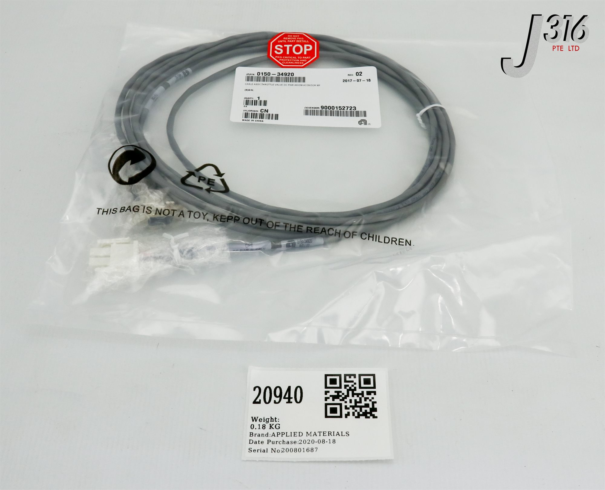 20940 APPLIED MATERIALS CBL ASSY THROT VLV DC PWR AXIOM-ACONDOR